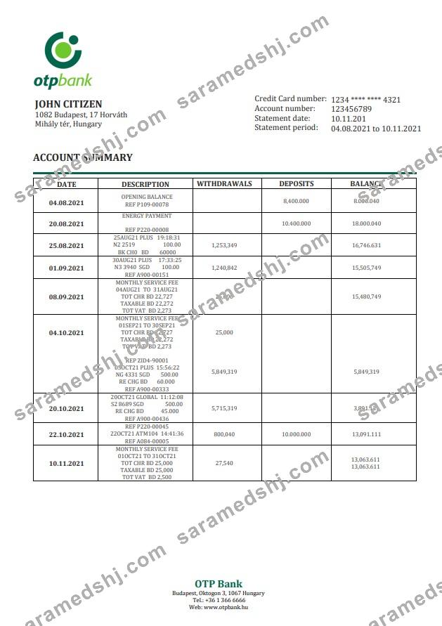 Hungary OTP bank statement